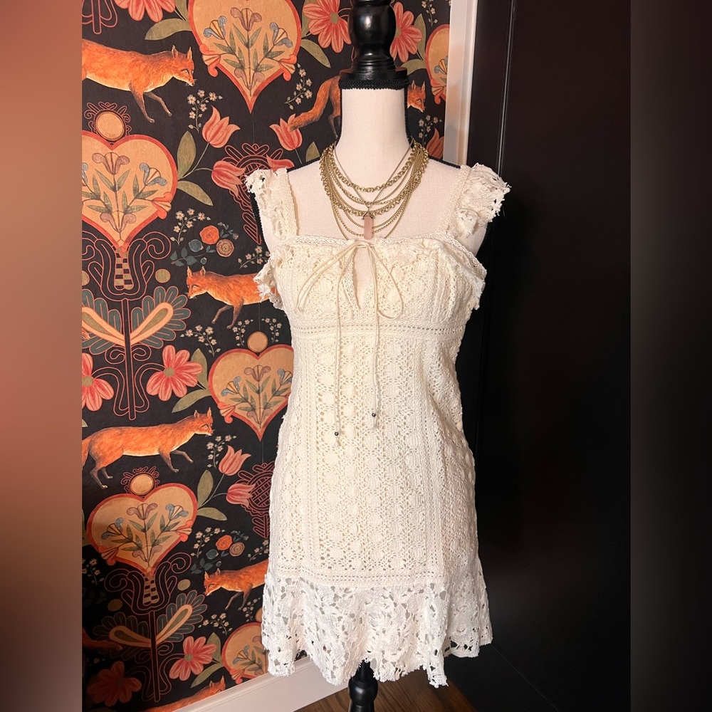 Free People Cross Your Heart Mini Dress in Ecru, Sz 4